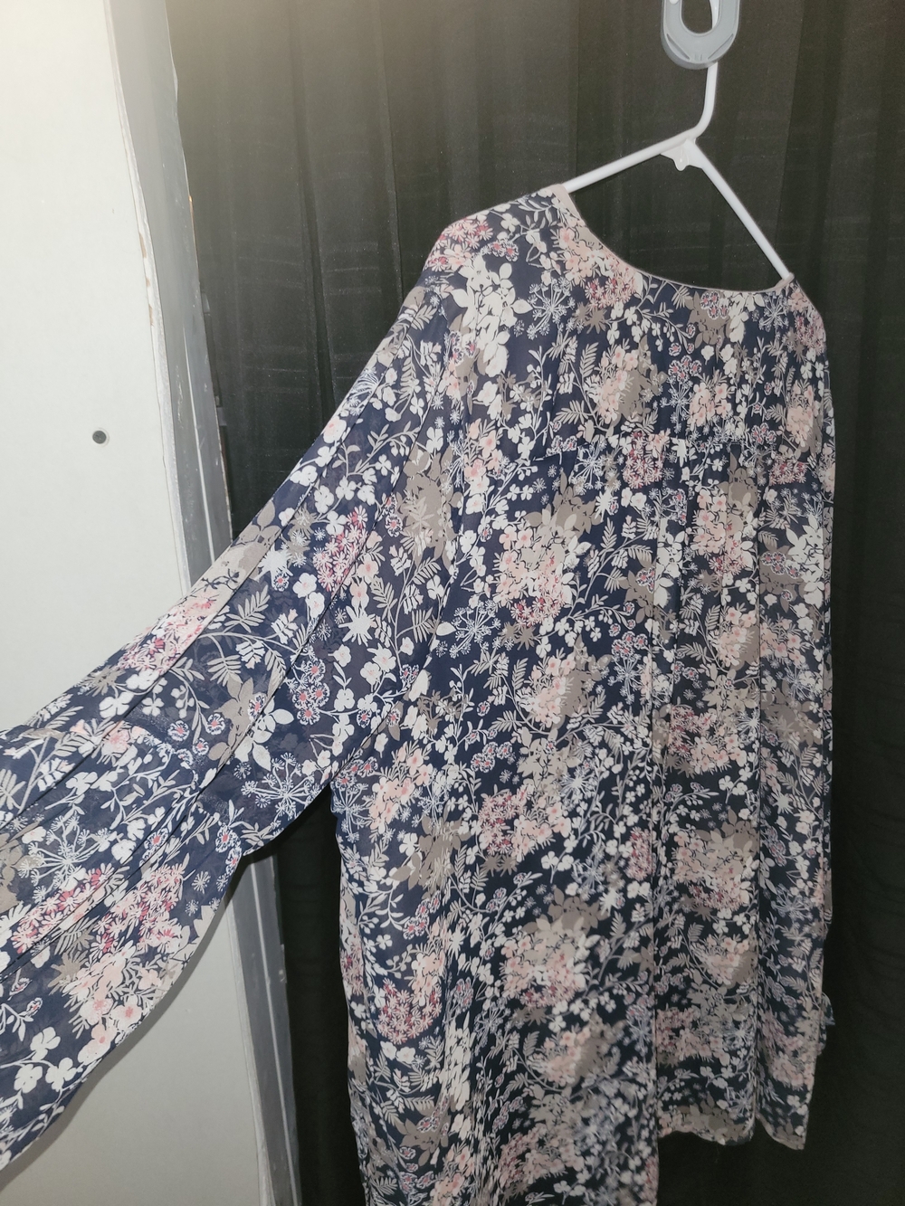 Cato Navy Floral V-Neck Tunic with Pink and Cream Blossoms - Picture 3 of 3